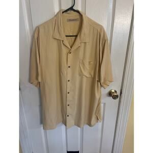 Tommy Bahama Butter Yellow Silk Button Up Hawaiian Camp Shirt Size XL